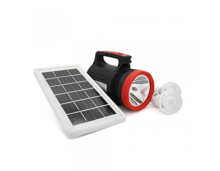 Переносний ліхтар LX-1902+Solar, 3 режими, сонячна панель, вбудований акум 7200mAh, 2 лампочки 3W, СЗУ, Black