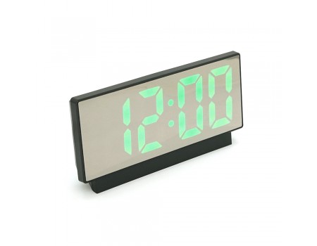 Електронний годинник VST-897 Дзеркальний дисплей, з датчиком температури та вологості, будильник, живлення від кабелю USB, Green