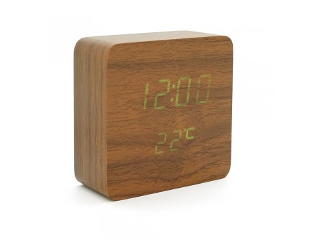 Електронний годинник VST-872S Wooden (Brown), з датчиком температури та вологості, будильник, живлення від кабелю USB, Green Light