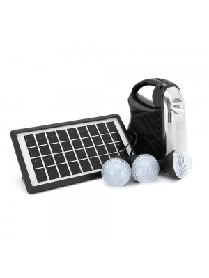 Переносний ліхтар GD-7+ Solar, 1+1 режим, вбудований акум, 3 лампочки 3W, USB вихід, Black