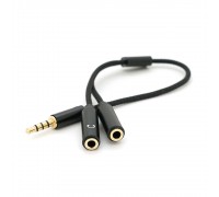 Розгалужувач аудіо для навушників і мікрофона, Jack 3.5 (тато) 4 pin =>2*Jack 3.5(мама) 3 pin, круглий в обплетенні