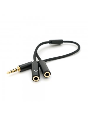 Розгалужувач аудіо для навушників і мікрофона, Jack 3.5 (тато) 4 pin =>2*Jack 3.5(мама) 3 pin, круглий в обплетенні