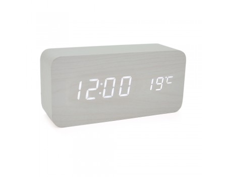 Електронний годинник VST-862 Wooden (White), з датчиком температури, будильник, живлення від кабелю USB, White Light