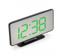Електронний годинник VST-888Y Дзеркальний дисплей, з датчиком температури та вологості, будильник, живлення від кабелю USB, Green