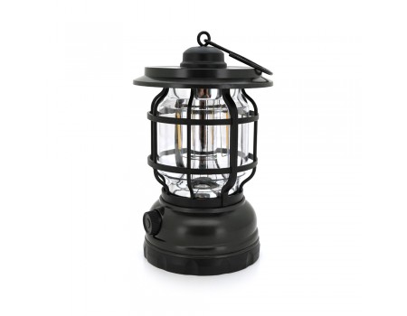 Лампа-ліхтар SW-1933T, 3LED, диммер, корпус-пластик, ударостійкий, USB кабель + Solar, акум 18650, Black