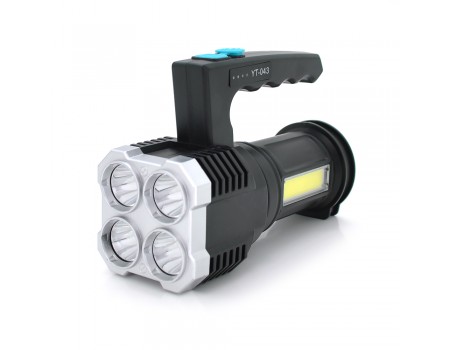 Ліхтар пошуковий Portable Lamp YT-81043, 4LED T6+COB, 5W, 3+1 режим, 1200mah, Black, IP40, USB кабель, 140х70х90мм