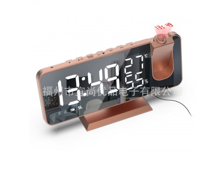 Електронний годинник EN-8827 дзеркальний LED-дисплей, з датчиком температури та вологості, будильник, FM-радіо, живлення від кабелю USB, Rose-gold