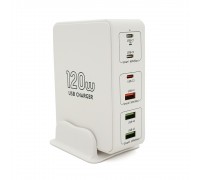 Зарядний пристрій V-818H потужністю 120W, Output: 3USB+3Type-C, DC: 5V/3, 9V/3A, 12V/3A, 20V/3.25A, White