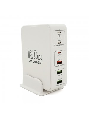 Зарядная станция V-818H мощностью 120W, Output: 3USB+3Type-C, DC:5V/3, 9V/3A,12V/3A, 20V/3.25A, White