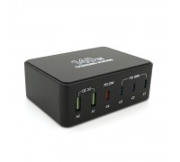 Зарядний пристрій V-118H потужністю 140W, Output: 2USB+4Type-C, DC: 5V/3, 9V/3A, 12V/3A, 20V/5A, Black