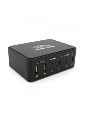 Зарядная станция V-118H мощностью 140W, Output: 2USB+4Type-C, DC:5V/3, 9V/3A,12V/3A, 15V/3A, 20V/5A, Black