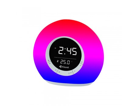 Колонка Kisonli Q6B Bluetooth 5.0, 1х5W, 3600mAh, USB/TF/FM/BT/LED/Clock/RGB Light, DC: 5V/1A, BOX, Silver, Q30