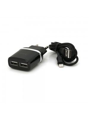 Набор СЗУ 110-240V HOCO C12+ кабель Lighting, 1xUSB, 2.4A, кабель 1м, Black, Blister