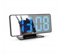 Електронний годинник VST-888 Дзеркальний дисплей, з датчиком температури, будильник, живлення від кабелю USB, Blue