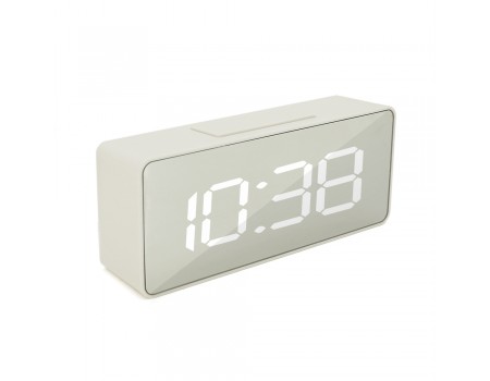 Електронний годинник VST-886Y Дзеркальний дисплей, будильник, живлення від кабелю USB, White