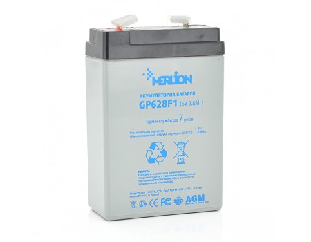 Акумуляторна батарея MERLION AGM GP628F1 6 V 2,8Ah ( 67 x 35 x 100 (105) )  0,57 кг
