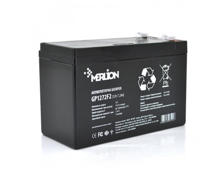 Акумуляторна батарея MERLION AGM GP1272F2B 12 V 7,2 Ah ( 150 x 65 x  95 (100) )  Black
