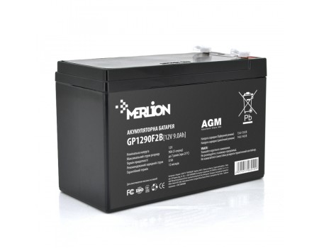 Акумуляторна батарея MERLION AGM GP1290F2B 12 V 9 Ah  ( 150 x 65 x  95 (100) ) Black