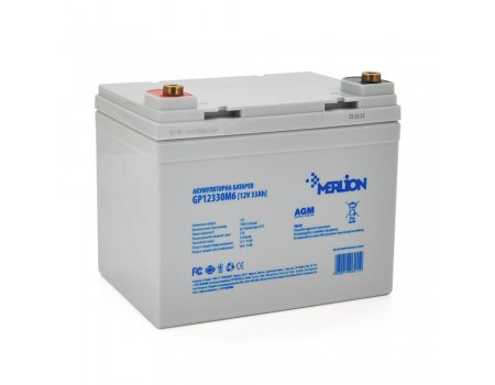 Акумуляторна батарея MERLION AGM GP12330M6 12 V 33 Ah ( 195 x 130 x 155 (165) ) White