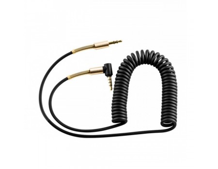 Кабель AUX Audio DC3.5 тато-тато 1.5м пружина, CCA Stereo Jack, (круглий) Black cable