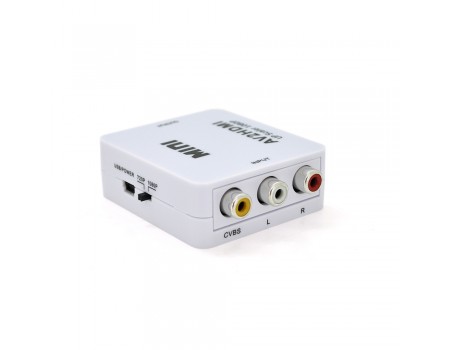 Конвертер Mini, AV to HDMI, ВХОД 3RCA(мама) на ВЫХОД HDMI(мама), 720P/1080P, White, BOX