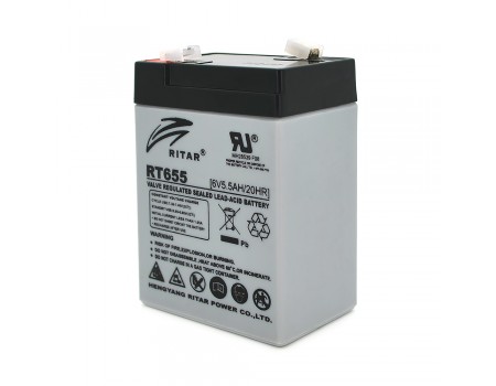 Акумуляторна батарея AGM RITAR RT655, Gray Case, 6V 5.5Ah  ( 70х47х99 (105) )