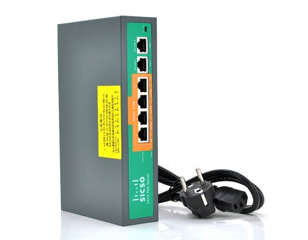 Комутатор POE SICSO 48V з 4 портами POE 100Мбит + 2  порт Ethernet (UP-Link) 100Мбит, c посиленням сигналу до 250м, корпус -метал, Silver, БП вбудований