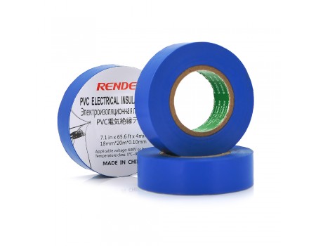Ізолента RENDER 0,10мм*18мм*20м (синя), temp:-10 +80 ° С, 2000V, розтяж-180%, міцність 20Н / см, Агдезія 0,42 кг / 25мм, 10 шт. в уп. ціна за упак.