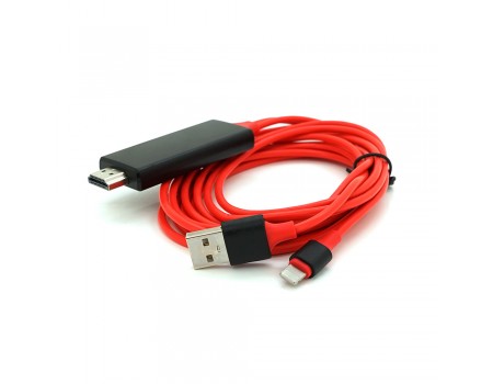 Конвертер MHL Lighting (папа) + USB (папа) => HDMI(папа) 1.8м, Red, 4K/2K, BOX