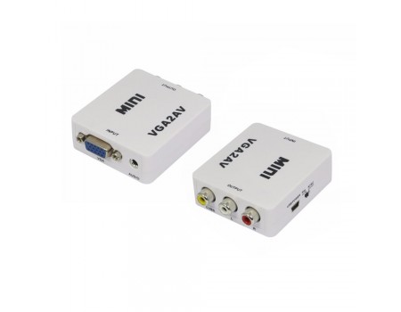 Конвертер Mini, VGA to AV, ВЫХОД 3RCA(мама) на ВХОД VGA(мама), 720P/1080P, White