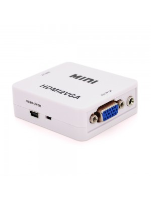 Конвертер Mini, HDMI to VGA, ВХІД HDMI (мама) на ВИХІД VGA (мама), 720P / 1080P, White