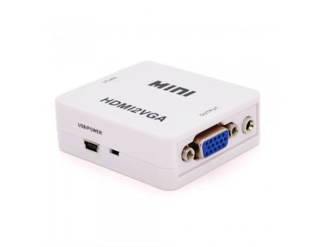 Конвертер Mini, HDMI to VGA, ВХОД HDMI(мама) на ВЫХОД VGA(мама), 720P/1080P, White, BOX