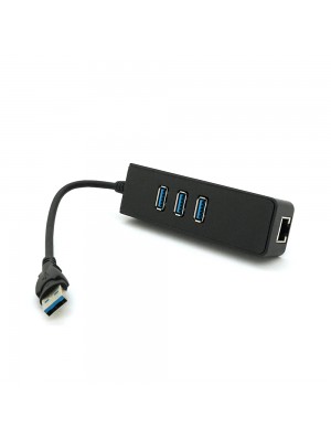 Хаб USB 3.0, 3 порти USB 3.0 + 1 порт Ethernet, Black,  BOX