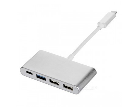 Хаб Type-C алюминиевый, 2xUSB 2.0 + 1xUSB 3.0 + Type-C, White, Blister