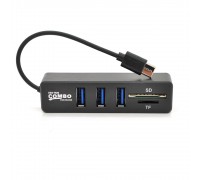 Хаб Type-C P3101, 3 порти USB 2.0 + SD/TF, 10 см, Black