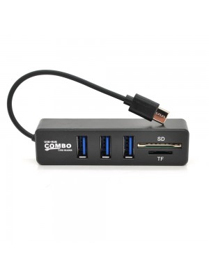 Хаб Type-C P3101, 3 порти USB 2.0 + SD/TF, 10 см, Black