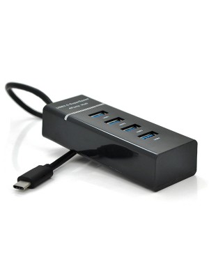 Хаб Type-C, 4 порти USB 3.0, 20 см, Black