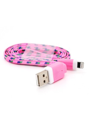 Кабель Iphone5/5s/5C - Ipad 4, 1m, (плоский) в оплетке, Pink, ОЭМ