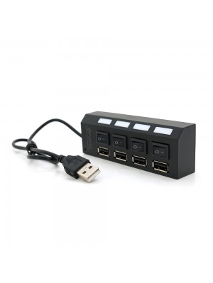Хаб USB 2.0 4 порту з перемикачами на кожен порт, Black, 480Mbts High Speed, підтримка до 0,5ТВ, живлення від USB 
