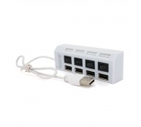 Хаб USB 2.0 4 порту з перемикачами на кожен порт, White, 480Mbts High Speed, підтримка до 0,5ТВ, заряд 500mA, живлення від USB 