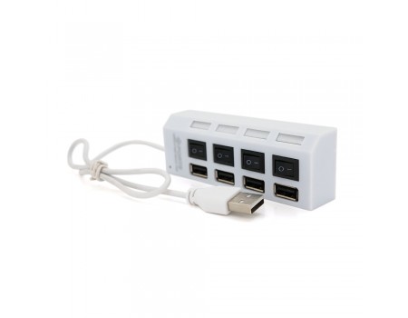 Хаб USB 2.0 4 порту з перемикачами на кожен порт, White, 480Mbts High Speed, підтримка до 0,5ТВ, заряд 500mA, живлення від USB