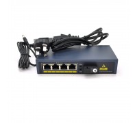 Комутатор POE 48V / 57V 4 портів PoE +1 порт Ethernet FX 155 Мбіт / с (UP-Link) A, 802.3af, Black, БП в комплекті, (238 * 190 * 96) 0.79 кг (152 * 85 * 30)