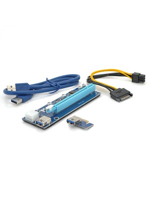 Riser PCI-EX, x1 => x16, 6-pin, SATA => 6Pin, USB 3.0 AM-AM 0,6 м (синій), конденсатори CS 220 16V