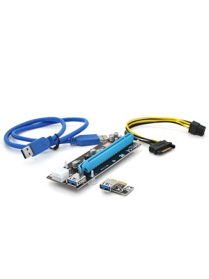 Riser PCI-EX, x1 => x16, 6-pin, SATA => 6Pin, USB 3.0 AM-AM 0,6 м (чорний), конденсатори CS 330 16V