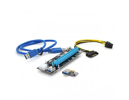 Riser PCI-EX, x1 => x16, 6-pin, SATA => 6Pin, USB 3.0 AM-AM 0,6 м (чорний), конденсатори CS 330 16V