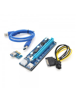 Riser PCI-EX, x1=>x16, 6-pin, SATA=>6Pin, USB 3.0 AM-AM 0,6 м (синій) , конденсатори 270
