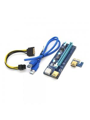 Riser PCI-EX, x1 => x16, 6-pin, SATA => 6Pin, USB 3.0 AM-AM 0,6 м (синій), конденсатори 270