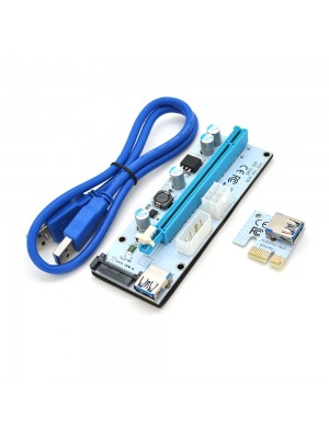Riser PCI-EX, x1 => x16, 4-pin / 6-pin / Sata, USB 3.0 AM-AM 0,6 м (синій), конденсатори 270, White