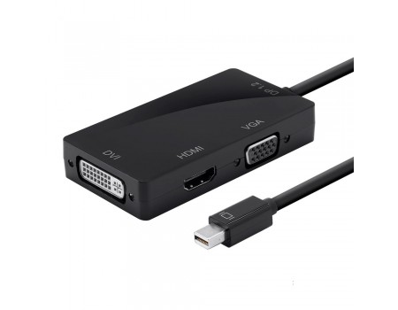 Конвертер mini Display Port (папа) на HDMI/VGA/DVI(мама) 30cm, Black, 4K/2K, Пакет