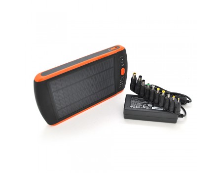 Портативная батаеря (повербанк) 23000 mAh Solar, Flashlight, Input:15-20V/2A, Output:5V/2,1A(USB), Для Laptop charger, rubberized case, Black